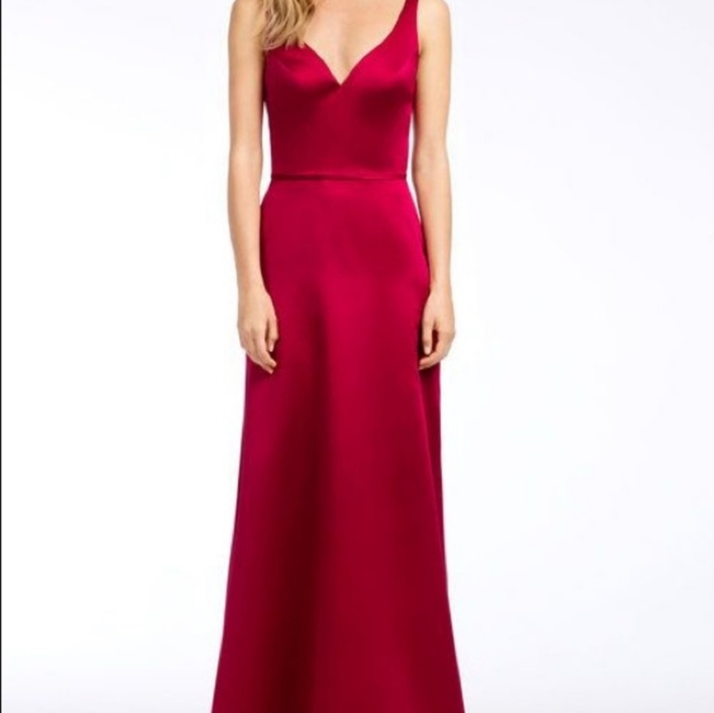 V-neck Burgundy Satin Ballgown